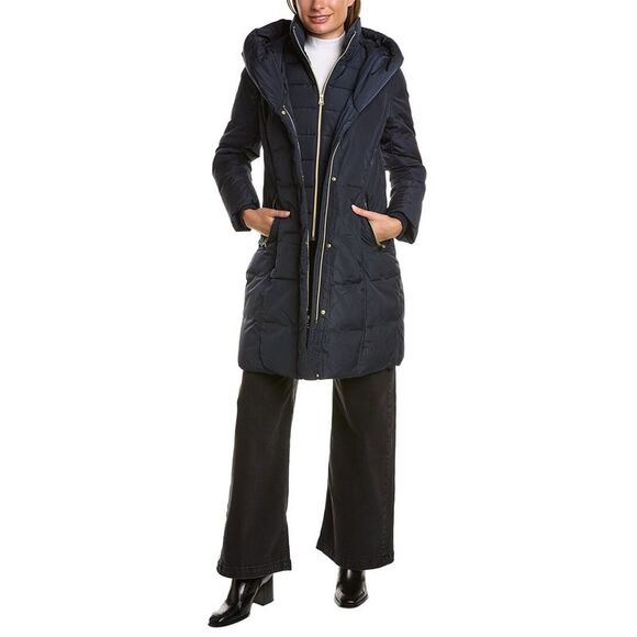Cole Haan Womens Signature Taffeta Down Coat, Blue - Picture 1 of 5